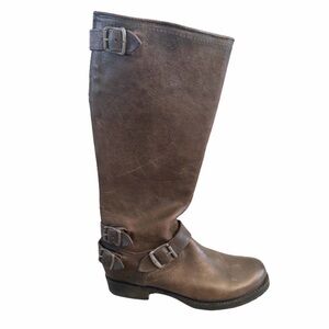 Frye Veronica Back Zip Knee High Riding Moto Boots Size 8 Brown